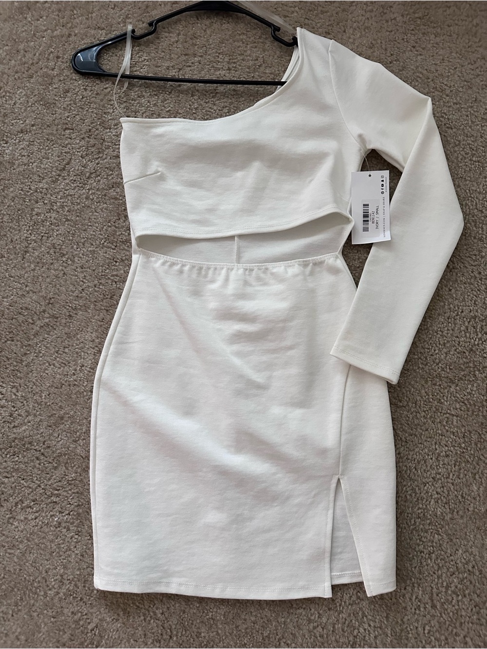 NanaMacs Ivory One-Shoulder Cutout Bodycon Dress Size Small NWT